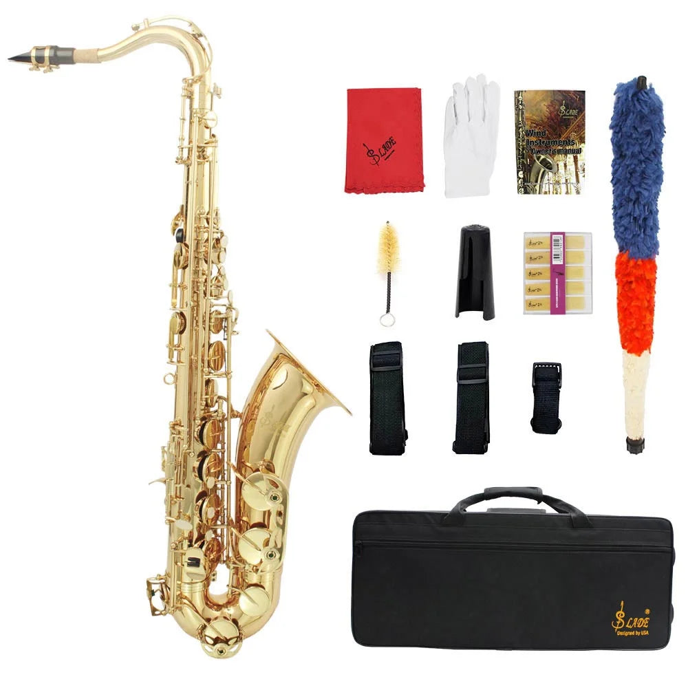 Professional Bb Tenor Saxophone Brass Lacquered Gold B Flat Sax Musical  Woodwind Instrument With Case Mouthpiece Accessories