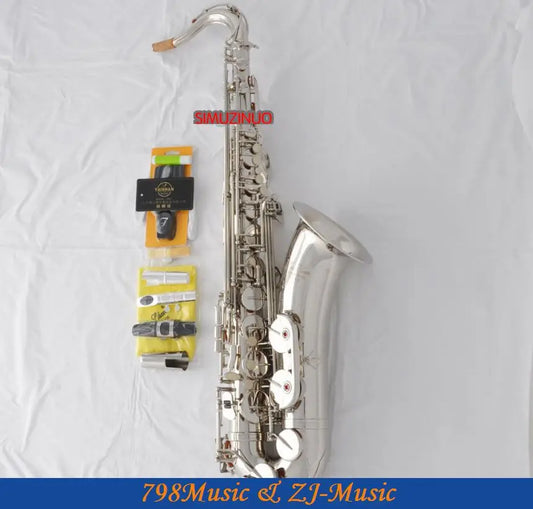 Professional  Bb Tenor Saxophone Silver Nickel Sax FREE Metal Mouthpiece with Case