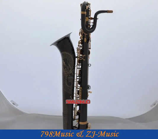 Professional Dragon Engraving Baritone Saxophone Black Nickel sax With Case