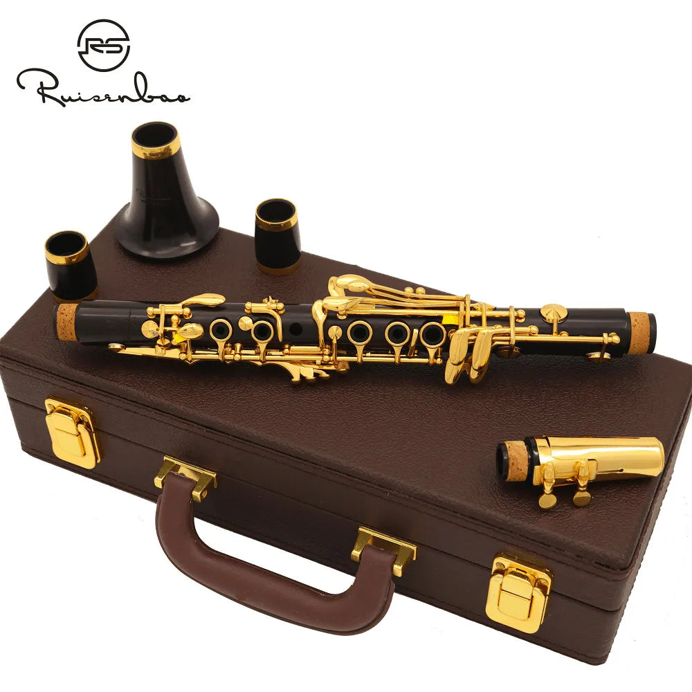 Professional Eb 18 Keys Clarinet Ebony Wood Clarinet Gold Plated Key E fFat Sweet Tone