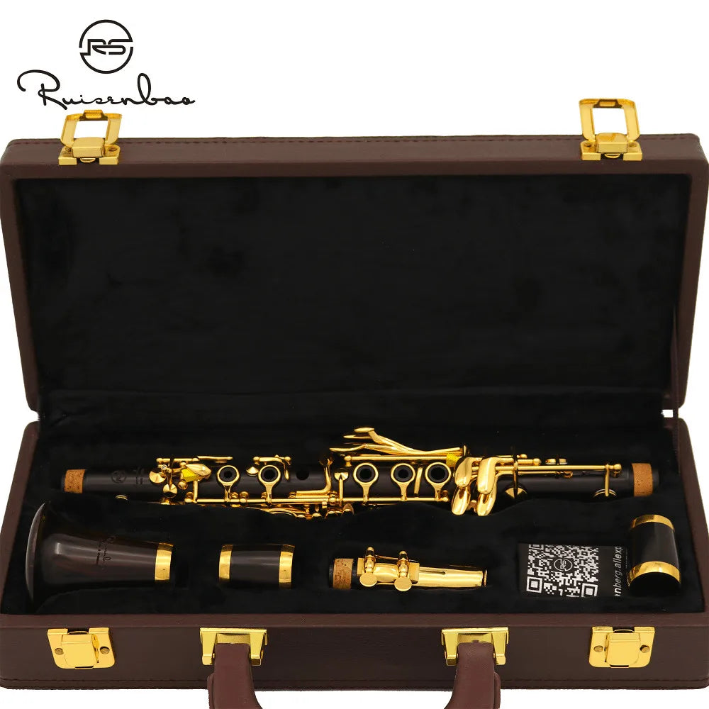 Professional Eb 18 Keys Clarinet Ebony Wood Clarinet Gold Plated Key E fFat Sweet Tone