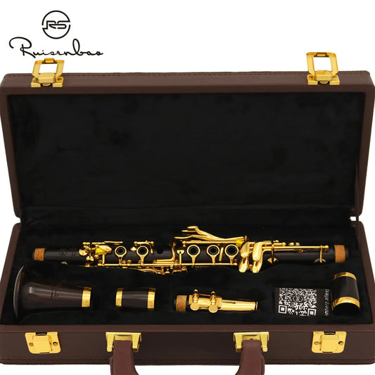 Professional Eb 18 Keys Clarinet Ebony Wood Clarinet Gold Plated Key E fFat Sweet Tone