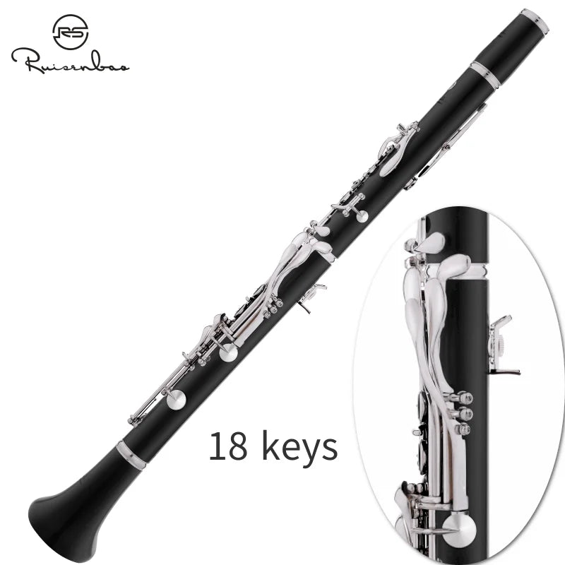 Professional Grenadilla Ebony Wooden Bb Soprano18 Key Clarinet Silver plated Keys Italian Pads With Case