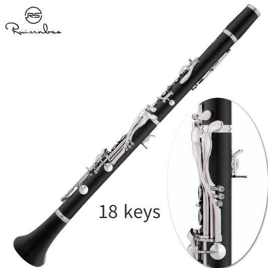 Professional Grenadilla Ebony Wooden Bb Soprano18 Key Clarinet Silver plated Keys Italian Pads With Case