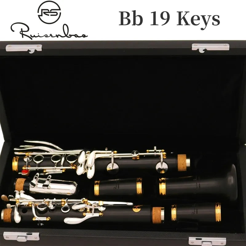 Professional Grenadilla Ebony Wooden Bb Soprano19 Key Clarinet silver plated keys Italian pads With Case
