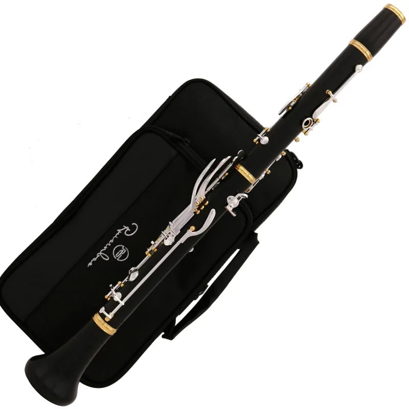 Professional Grenadilla Ebony Wooden Bb Soprano19 Key Clarinet silver plated keys Italian pads With Case