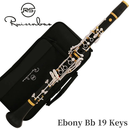 Professional Grenadilla Ebony Wooden Bb Soprano19 Key Clarinet silver plated keys Italian pads With Case