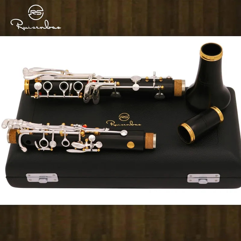Professional Grenadilla Ebony Wooden Bb Soprano19 Key Clarinet silver plated keys Italian pads With Case