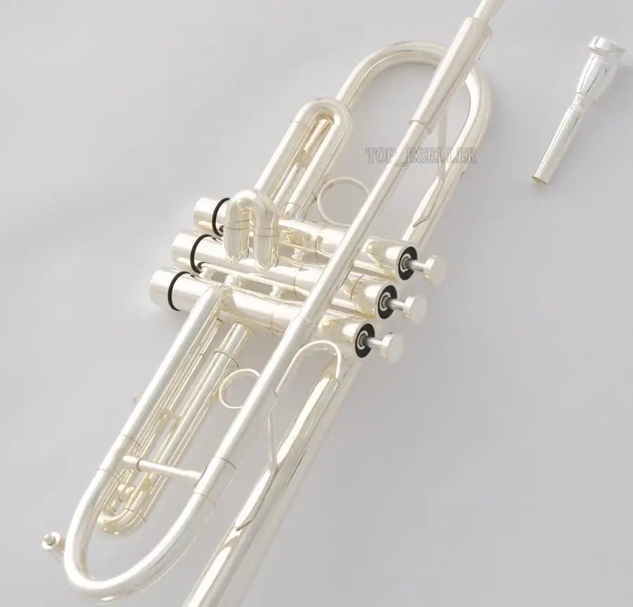 MMOOKA Professional Silver Plated Heavy Trumpet Monel Valve Horn 2 Mouthpiece With Case