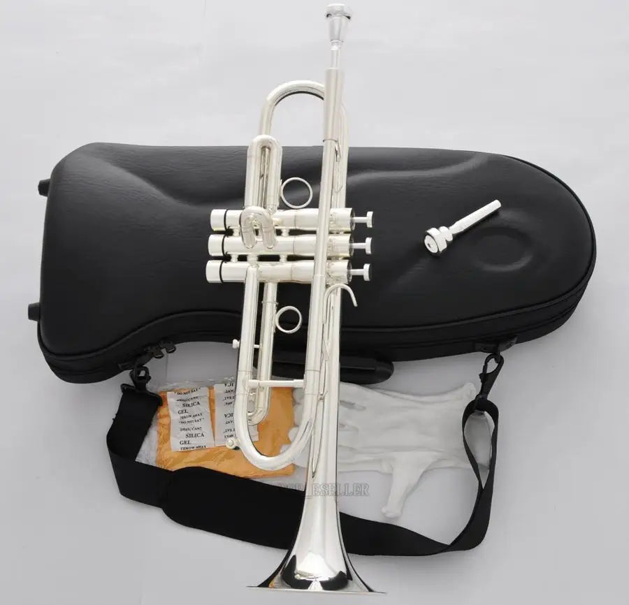 MMOOKA Professional Silver Plated Heavy Trumpet Monel Valve Horn 2 Mouthpiece With Case
