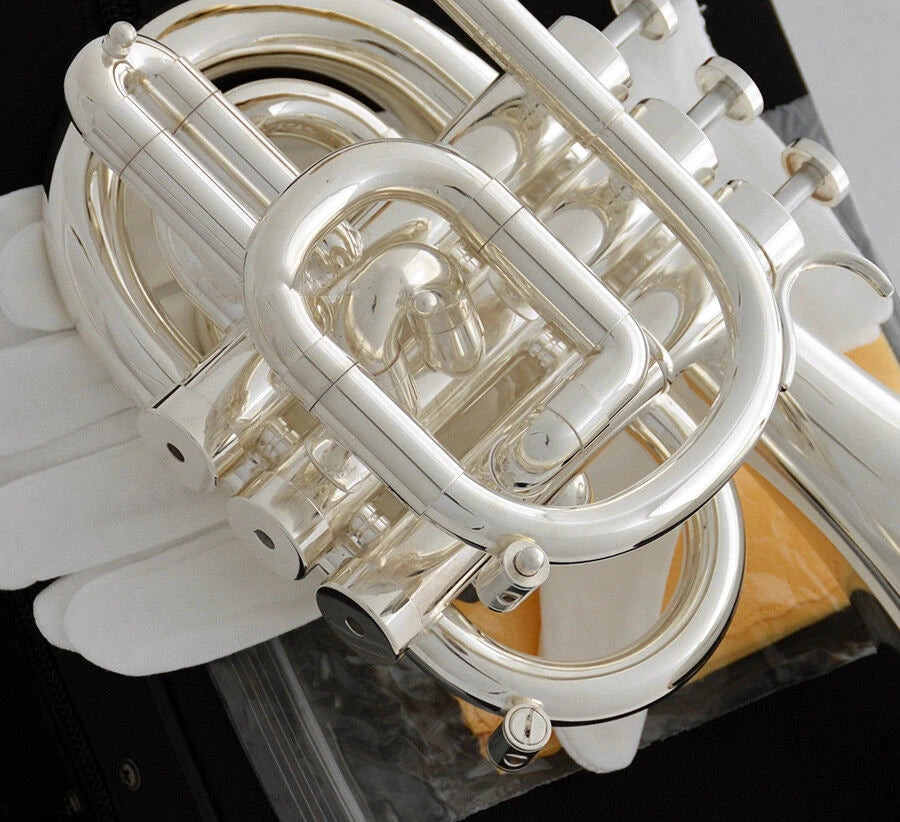MMOOKA Professional Silver plated Pocket Trumpet Key of C Monel Valves 2 Mouth New Case