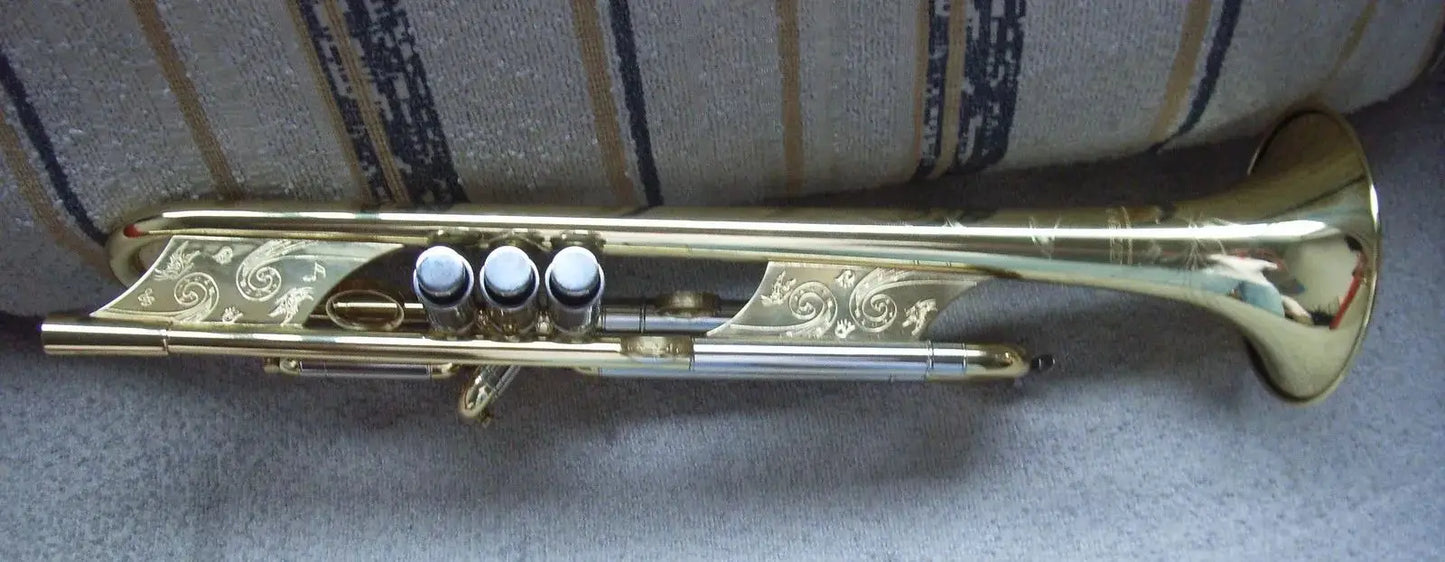 Professional heavy duty soprano Bb Trumpet gold lacquer w/case by music
