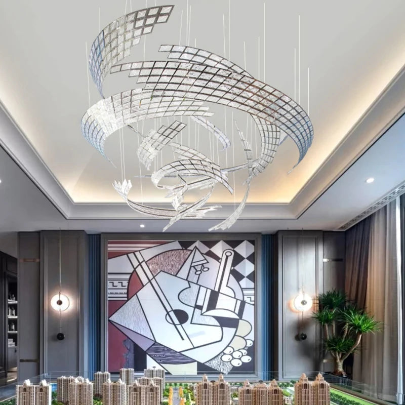 Project custom spiral shaped design glass chandelier stair light Villa hall living room interior lighting Attic kitchen light