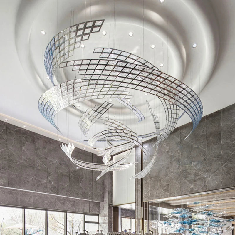 Project custom spiral shaped design glass chandelier stair light Villa hall living room interior lighting Attic kitchen light