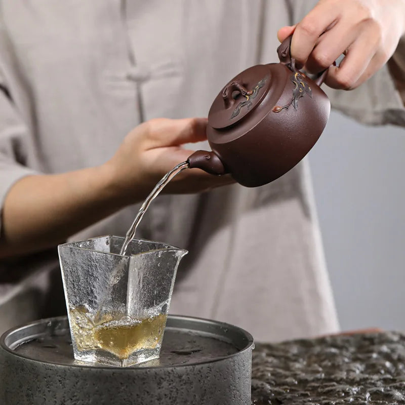 Qiusuo-Handmade Zisha Teapot, Yixing Handmade Pot, Kung-Fu Teaware, Purple Clay, Drinkware for Puer, Green, Black, Chinese Tea