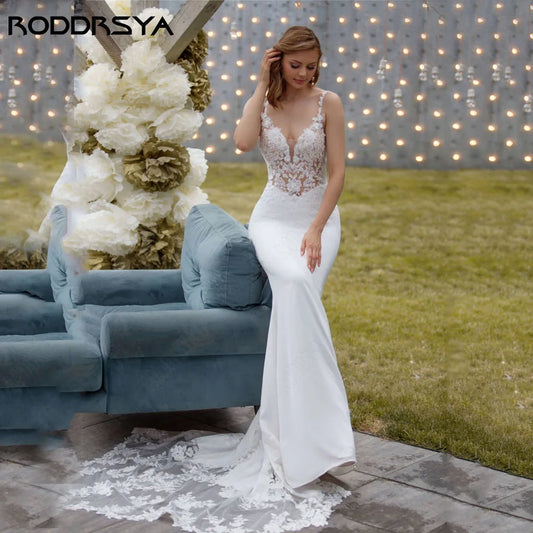 RODDRSYA Exquisite Spaghetti Straps Wedding Dress Backless Applique V-Neck Mermaid Vestido De Novia Bridal Gown 2024 Custom Made