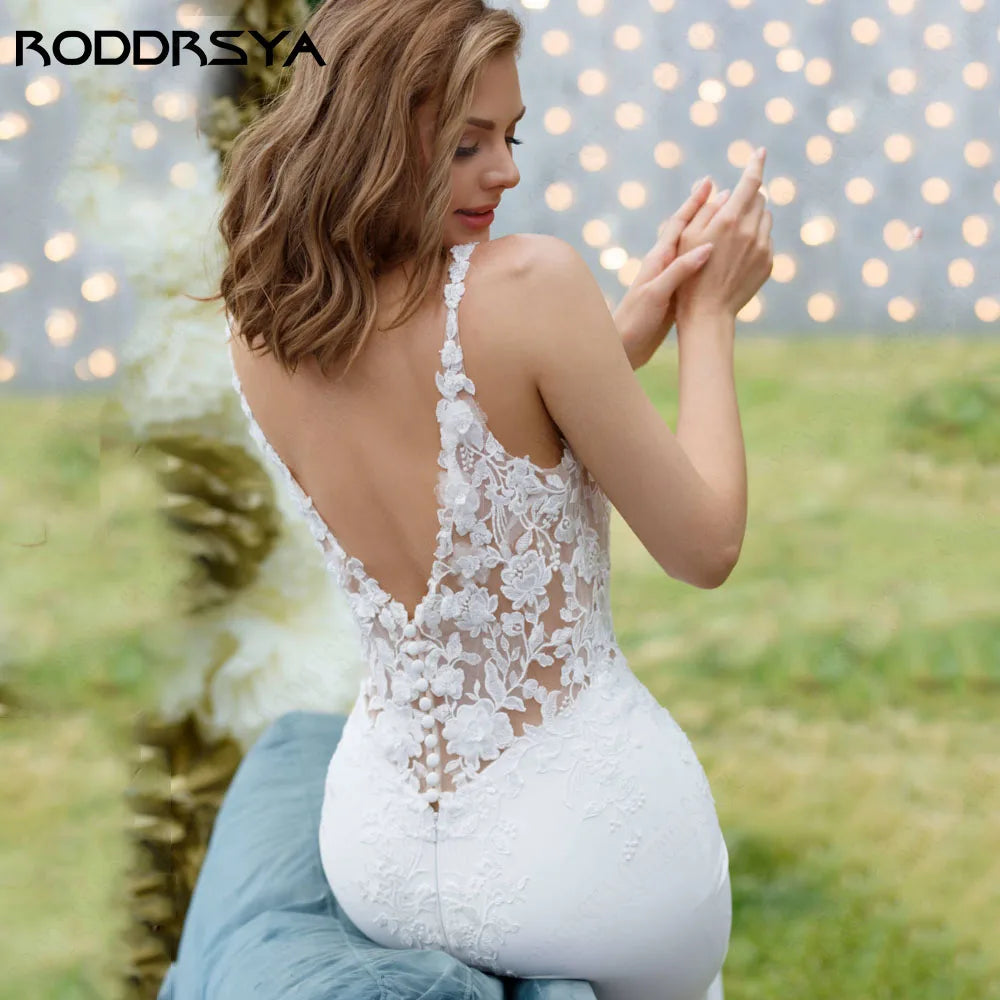 RODDRSYA Exquisite Spaghetti Straps Wedding Dress Backless Applique V-Neck Mermaid Vestido De Novia Bridal Gown 2024 Custom Made