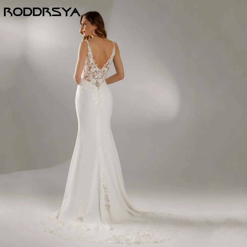 RODDRSYA Exquisite Spaghetti Straps Wedding Dress Backless Applique V-Neck Mermaid Vestido De Novia Bridal Gown 2024 Custom Made