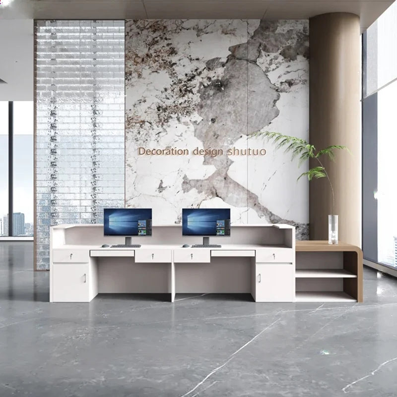 Reception Reception bancone scrivanie tavolo ausiliario in piedi tavolo da ufficio chiesa pulpiti Balcao Para Salao De Beleza