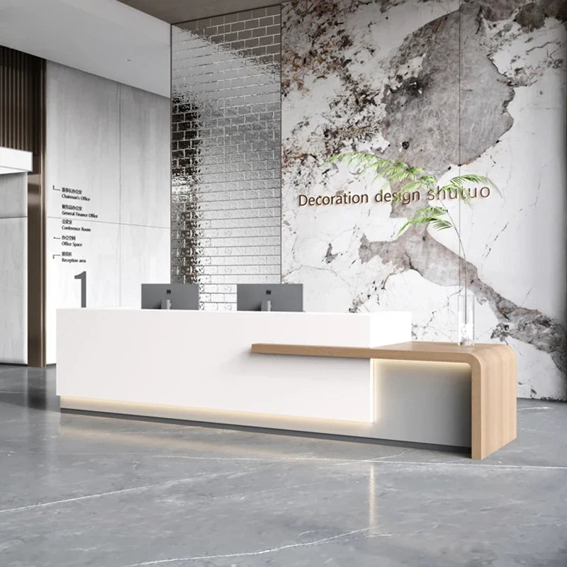 Reception Reception bancone scrivanie tavolo ausiliario in piedi tavolo da ufficio chiesa pulpiti Balcao Para Salao De Beleza