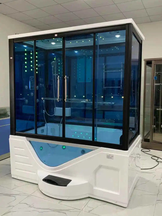 Rectangular overall shower room, bathtub, integrated with foot pedal, wet steaming, surfing, massage bathtub