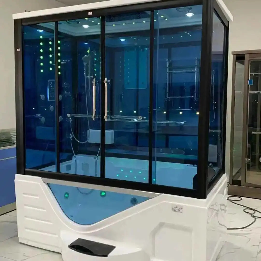 Rectangular overall shower room, bathtub, integrated with foot pedal, wet steaming, surfing, massage bathtub