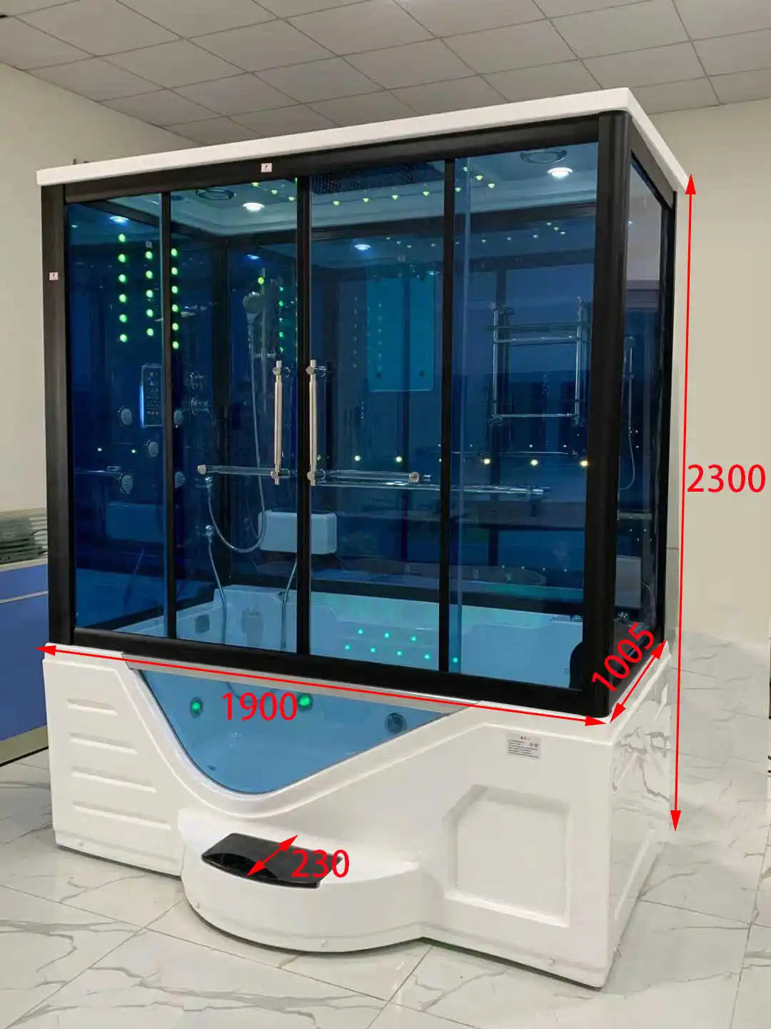 Rectangular overall shower room, bathtub, integrated with foot pedal, wet steaming, surfing, massage bathtub