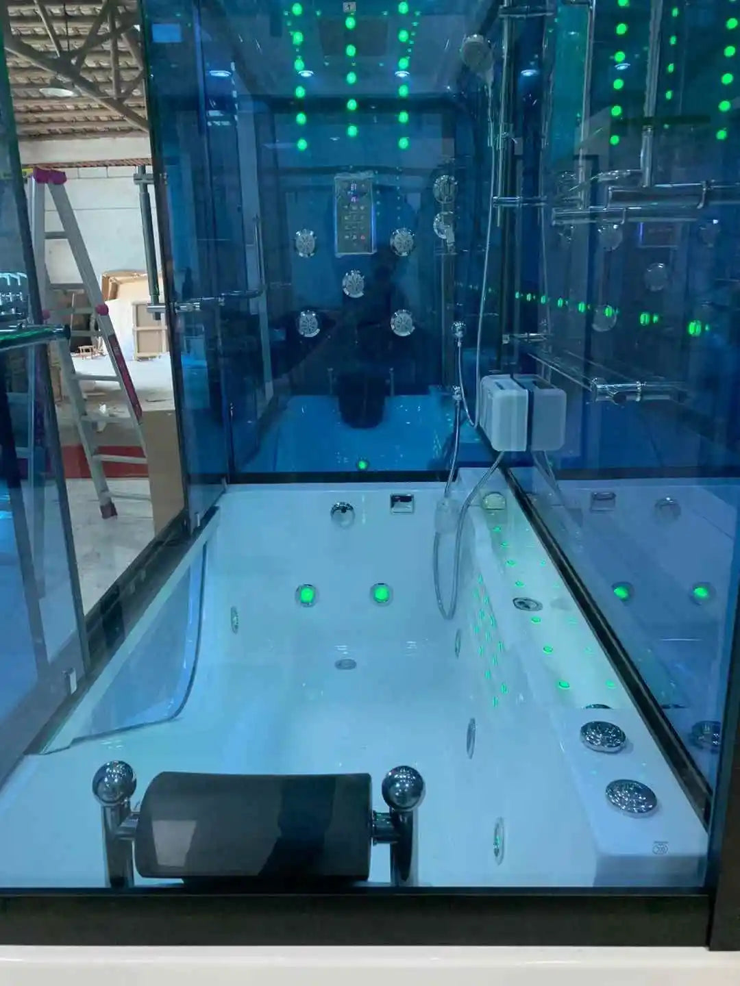 Rectangular overall shower room, bathtub, integrated with foot pedal, wet steaming, surfing, massage bathtub