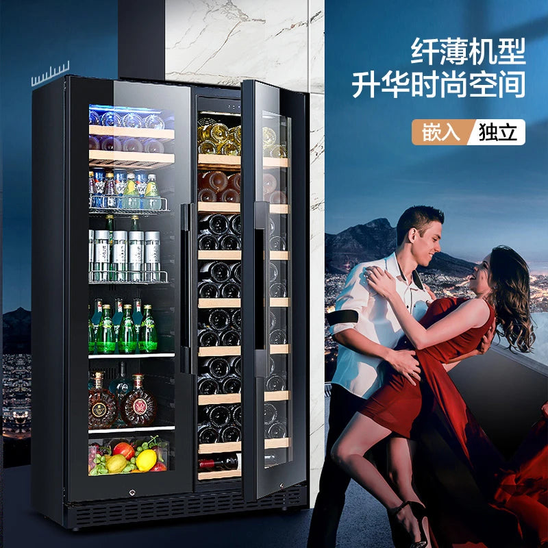Red wine cabinet, constant temperature ice bar, double door household living room, air-cooled embedded refrigerated tea refriger