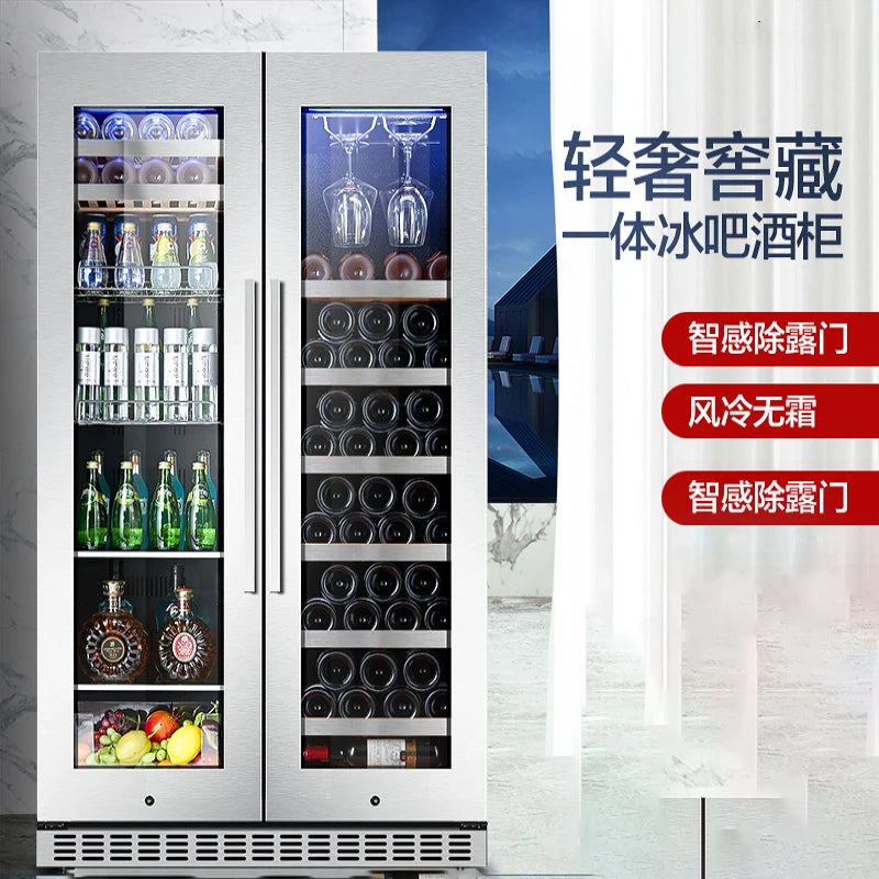 Red wine cabinet, constant temperature ice bar, double door household living room, air-cooled embedded refrigerated tea refriger