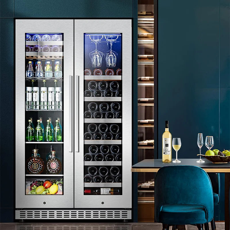 Red wine cabinet, constant temperature ice bar, double door household living room, air-cooled embedded refrigerated tea refriger