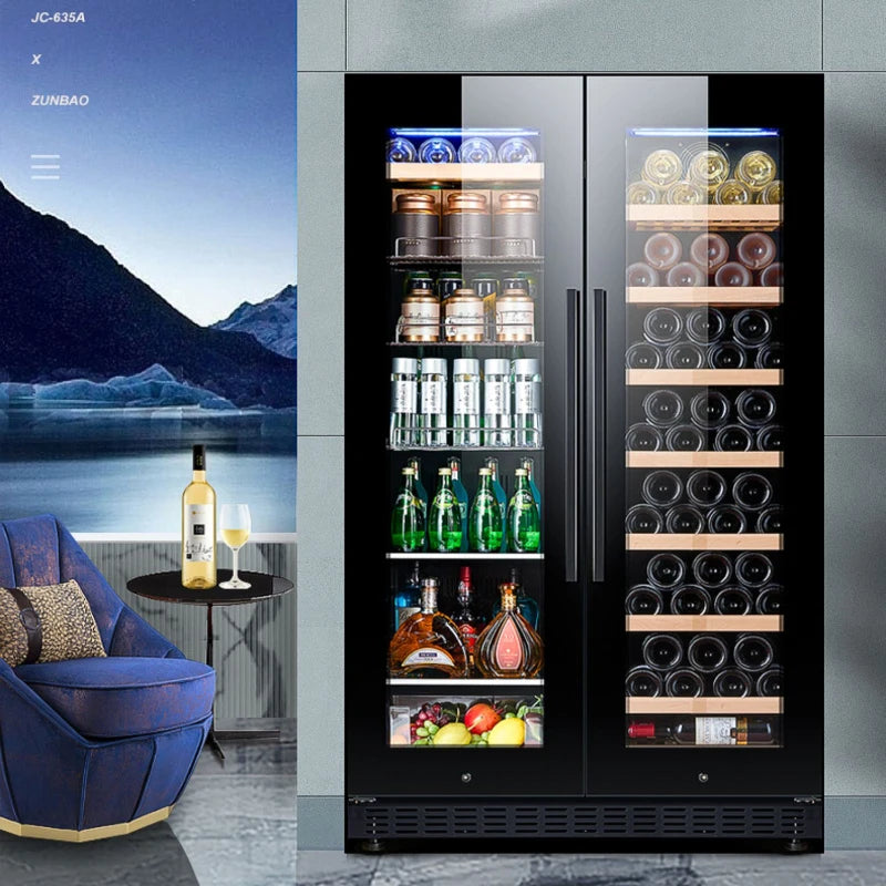 Red wine cabinet, constant temperature ice bar, double door household living room, air-cooled embedded refrigerated tea refriger
