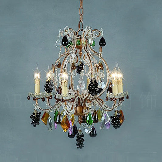 Romantic Color Crystal Chandelier Art European French Duplex Villa Living Room