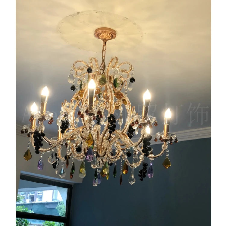 Romantic Color Crystal Chandelier Art European French Duplex Villa Living Room