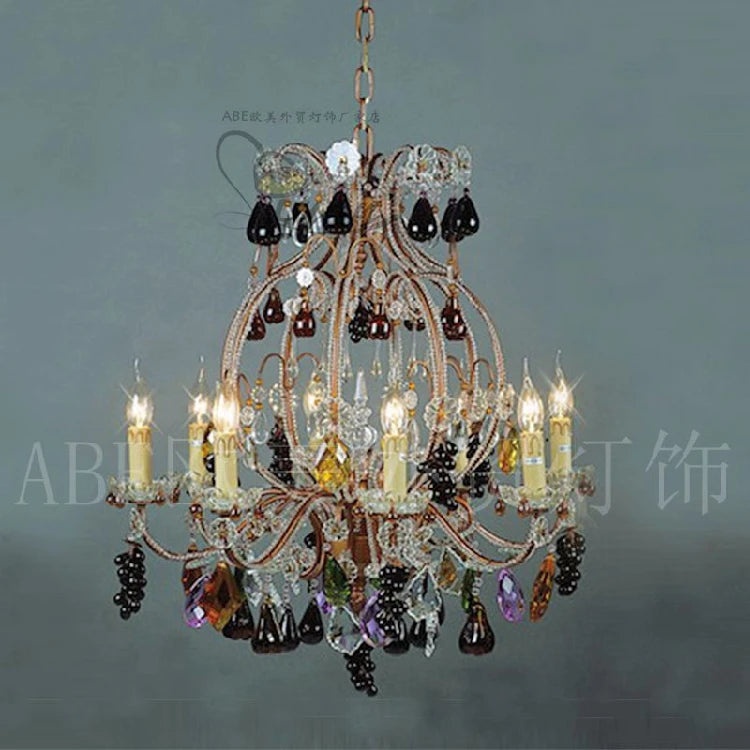 Romantic Color Crystal Chandelier Art European French Duplex Villa Living Room