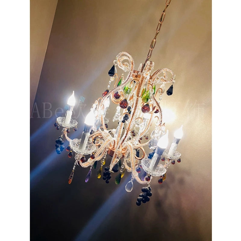 Romantic Color Crystal Chandelier Art European French Duplex Villa Living Room