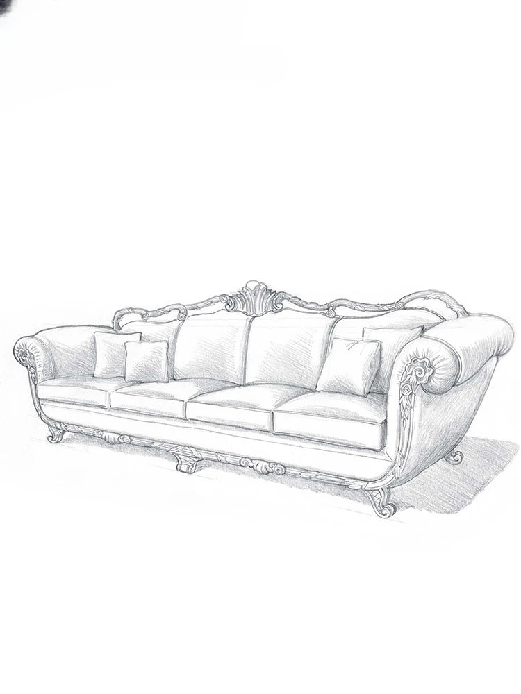 Romantic French all-solid wood carved sofa combination luxury villa furniture European living room custom large-sized sofa