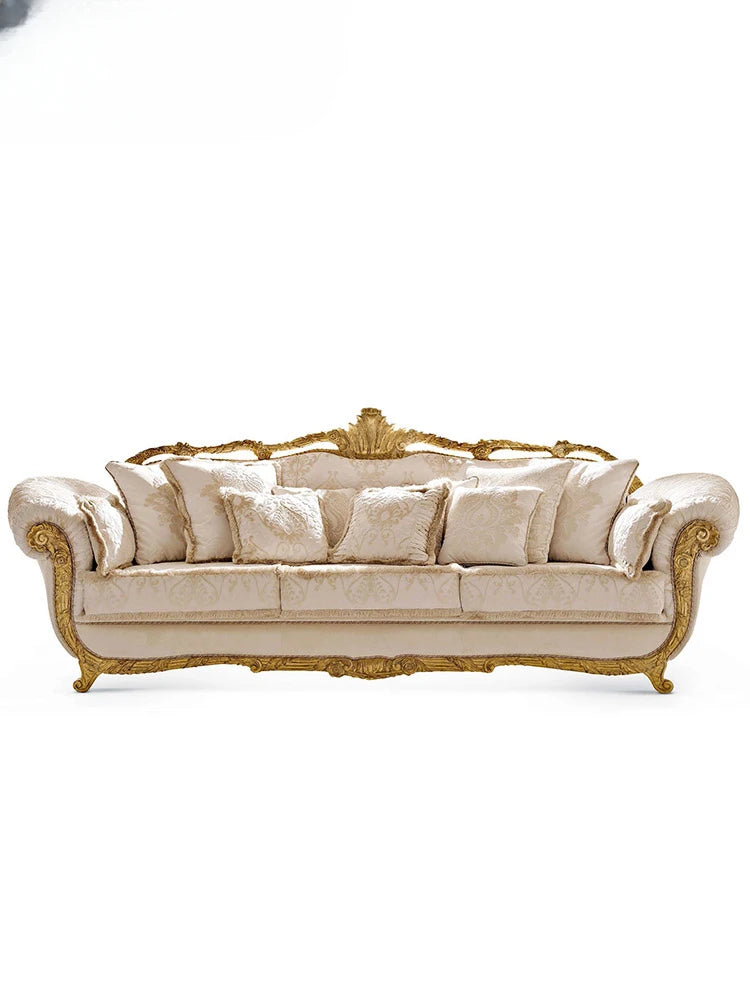 Romantic French all-solid wood carved sofa combination luxury villa furniture European living room custom large-sized sofa