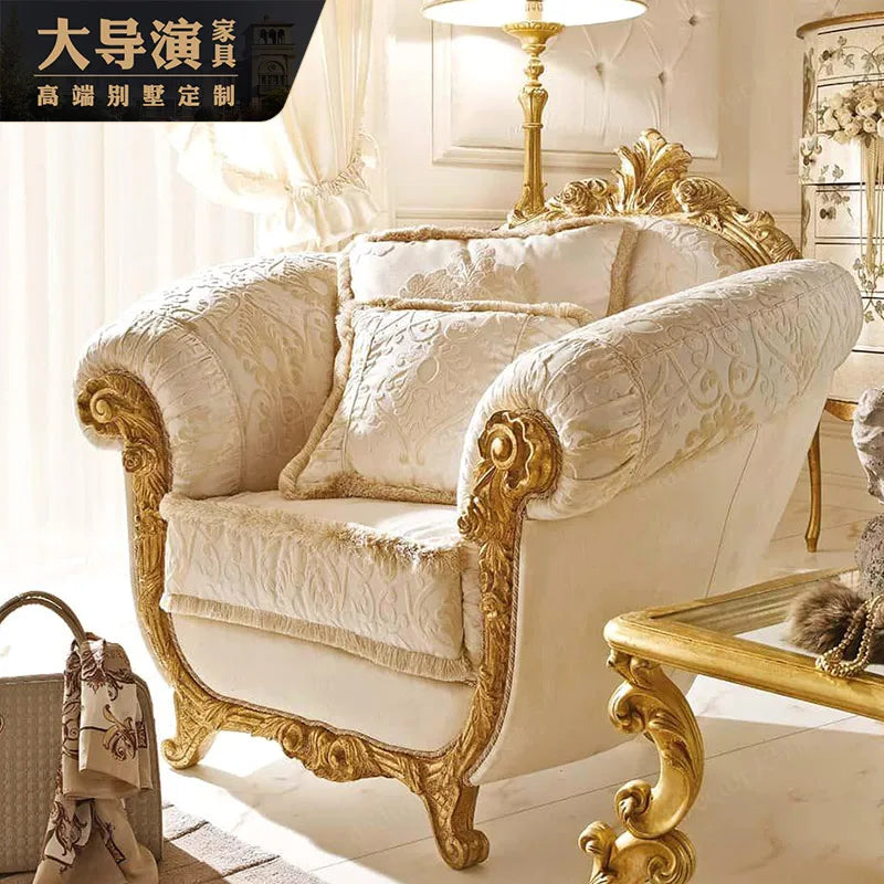 Romantic French all-solid wood carved sofa combination luxury villa furniture European living room custom large-sized sofa