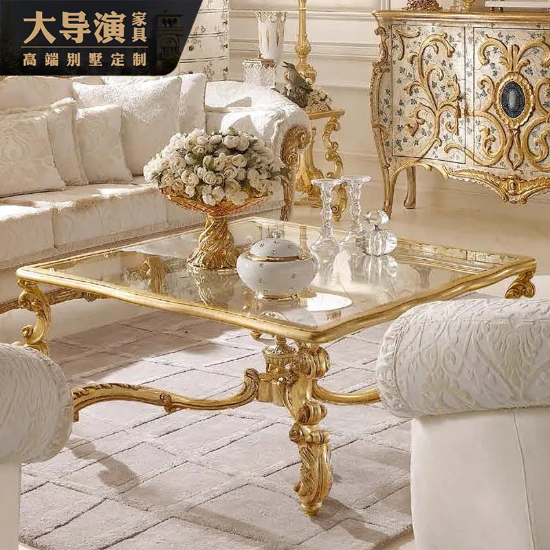 Romantic French all-solid wood carved sofa combination luxury villa furniture European living room custom large-sized sofa