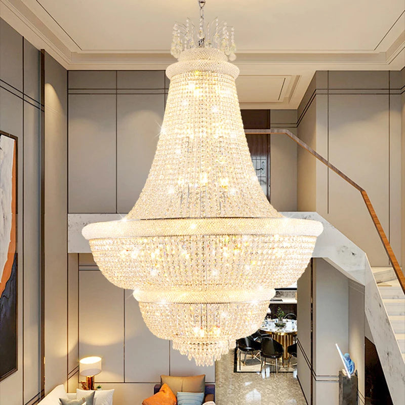 Romantic K9 Crystal Chandelier Lights Fixture American Modern Luxury Chandelier European Home Villa Stair Hall Lobby Droplight