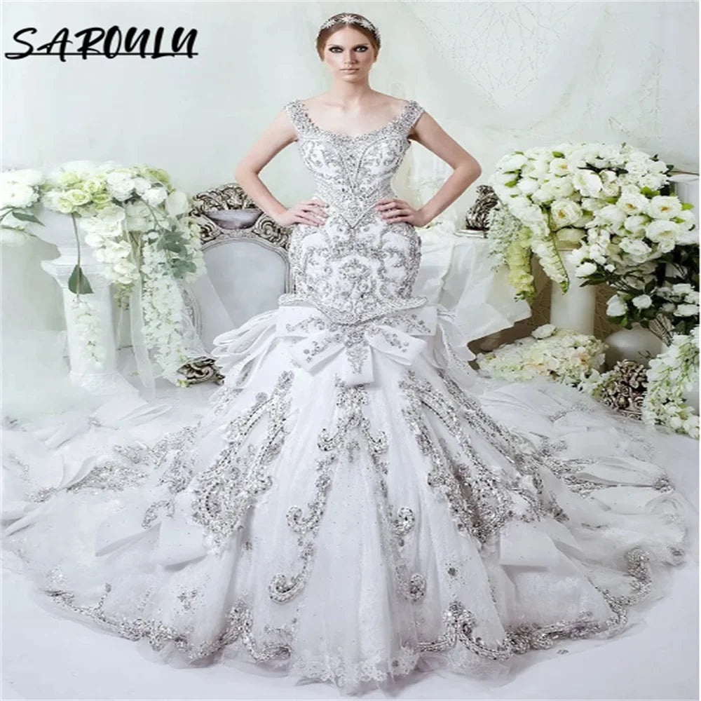 Romantic Tank Sleeve Floor-length Wedding Dress Luxury Beadings Appliques Bridal Gown Elegant Vestidos De Novia