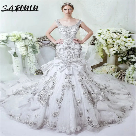 Romantic Tank Sleeve Floor-length Wedding Dress Luxury Beadings Appliques Bridal Gown Elegant Vestidos De Novia