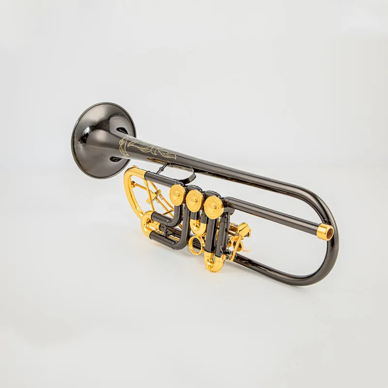MMOOKA Rotary valve type quality Bb Trumpet B Flat Brass Black nickel gold Professional Trumpet Musical Instruments with Leather Case