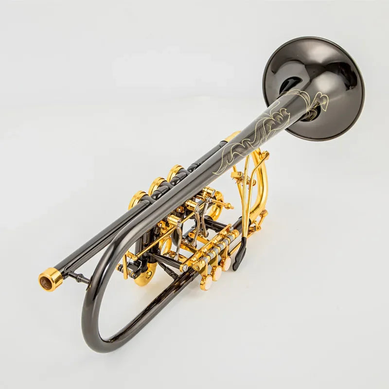 Rotary valve type quality Bb Trumpet B Flat Brass Black nickel gold Professional Trumpet Musical Instruments with Leather Case