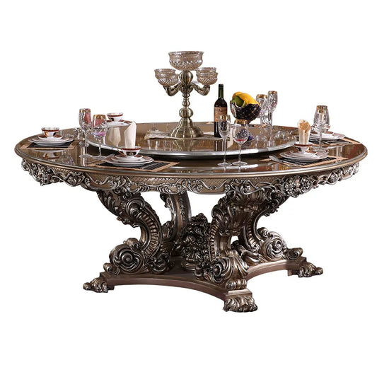 Round dining table and chairs, new classical European style solid wood villa furniture, 1.8M dining table