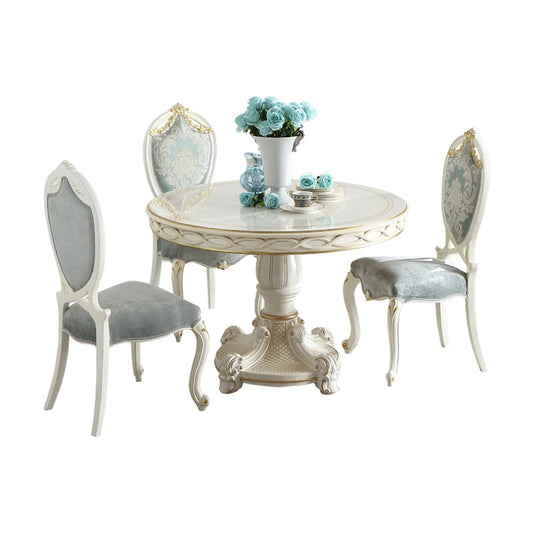 Round dining table, small dining table, simple solid wood dining table combination