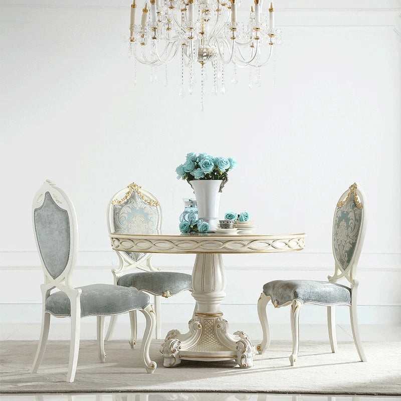 Round dining table, small dining table, simple solid wood dining table combination