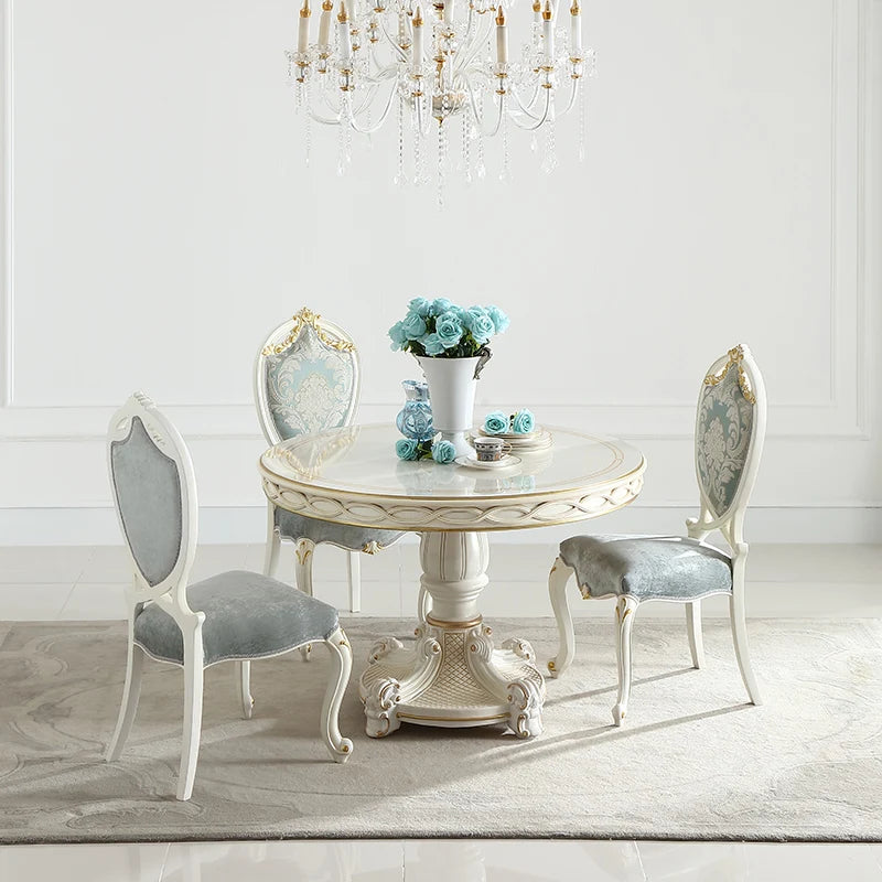 Round dining table, small dining table, simple solid wood dining table combination