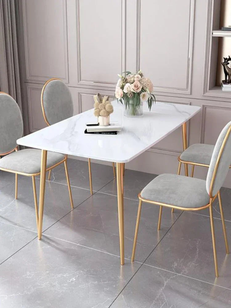 MMOOKA Nordic White Dining Table Decor Gold Legs Living Room Design Dining Table Aesthetic Marble Top Mesa Comedor Household Essentials